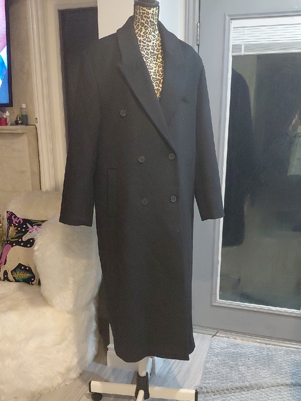 Zara Men's Black Double-Breasted Long Pea Coat